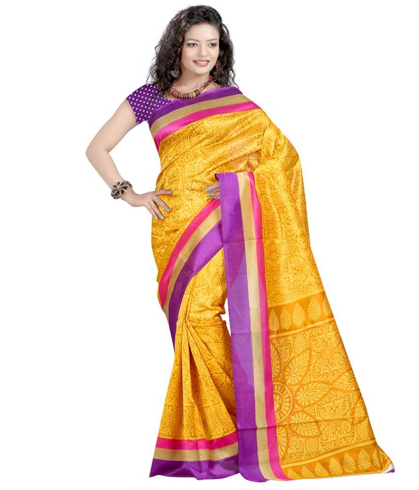 Simran Fashion Yellow Bhagalpuri Silk Saree Buy Simran Fashion Yellow