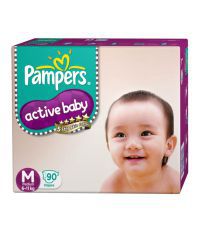 Pamper Active Baby Diapers M Size  (Medium) -90 Diapers