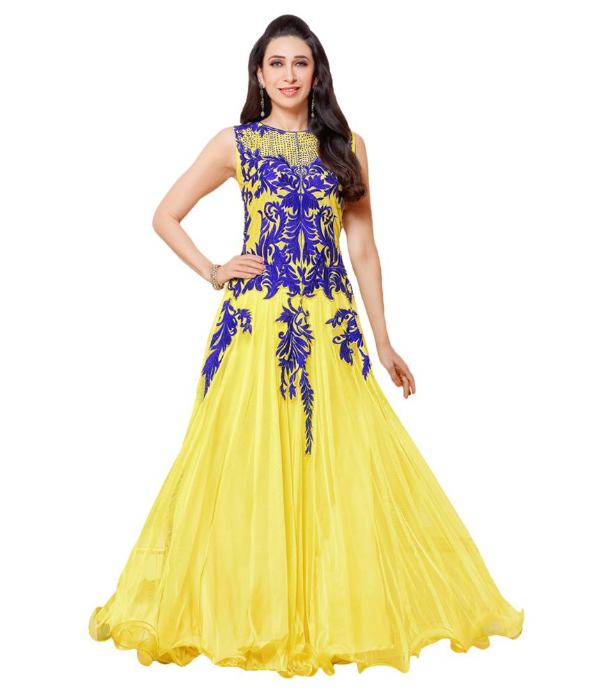 Indian Wear Online Yellow Faux Georgette Semi Stitched Dress Material
