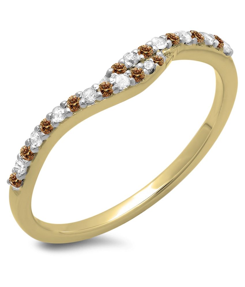 Kavya Jewels 18K Yellow Gold Round Cut Champagne  White Diamond Ring