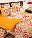Swayam Yellow & Orange Leaf Design Bed Sheet Set