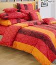 Swayam Orange & Red Floral Print Large Bed Sheet Set