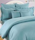 Swayam Teal Blue Striped Bed Sheet Set