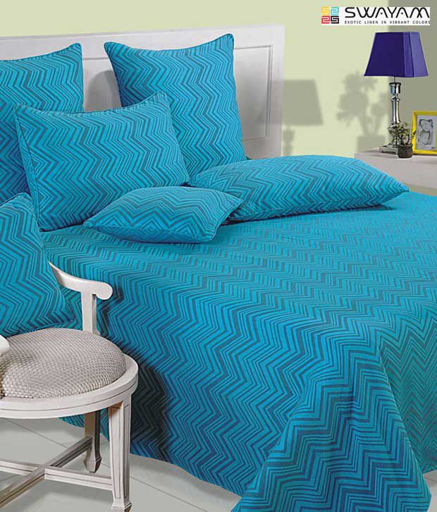 Turquoise Double Bed Cover - Buy Swayam Oceania Turquoise Double Bed ...