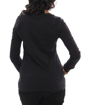 DKNY Black Glow Logo Skinny V-Neck Top