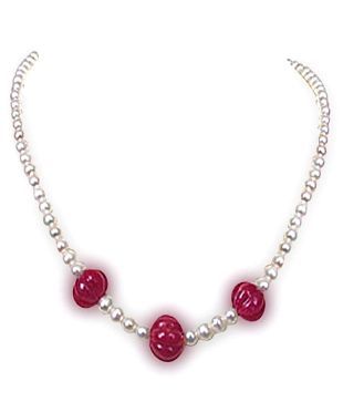 Surat Diamond Elegant Ruby Bead & Pearl Necklace