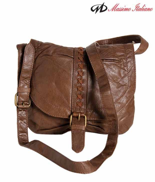 Massimo Italiano Brown Criss-Cross Leather Sling Bag - Buy Massimo Italiano Brown Criss-Cross ...