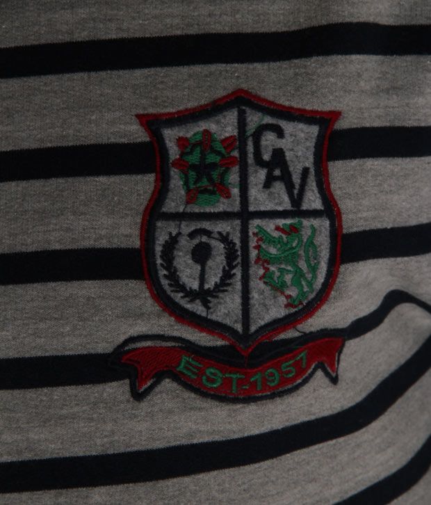 Club Avis USA Grey-Black Striped Men Hooded Sweatshirt