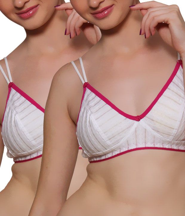 Colors Fantastic White-Fuchsia Pink Bra Set of 3