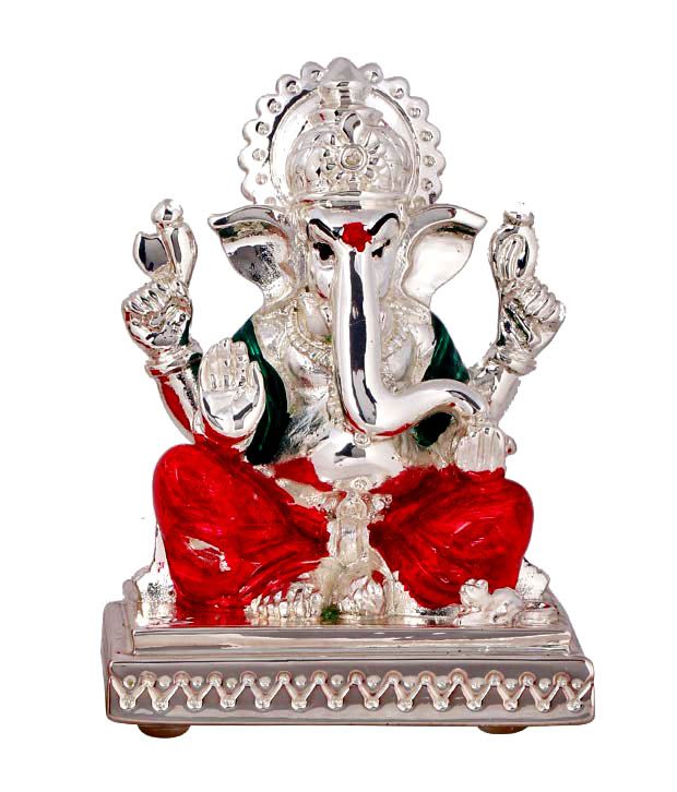 Shanti Holy Pair Of Lakshmi Ganesha Silver Coated Idols
