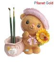 Pllanet Gold Polyresin Small teddy Girl With Flower Pen Stand