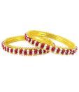 Jpearls Red Beads & White Pearls Bangles  - Set Of 2