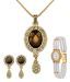 Oleva AD & Faceted Brown Crystal Pendent Set & Pearl Watch Combo