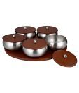 SR Products Fabia Revolving Tray With  5 Savvy Wooden Bowls With Lid - Set Of 6
