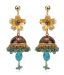 Aarya24kt Gold Foil Flower Maroon & Blue Meenakari Jhumki