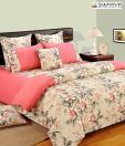 Swayam Beige & Pink Cotton Double Bed Sheet Set
