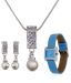 Oleva Elegant Pendant Set & Blue Leather Watch Combo