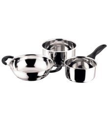 Home Zone Flat Bottom Sauce Pan, Kadai & Tope Cookware Set 3 Piece