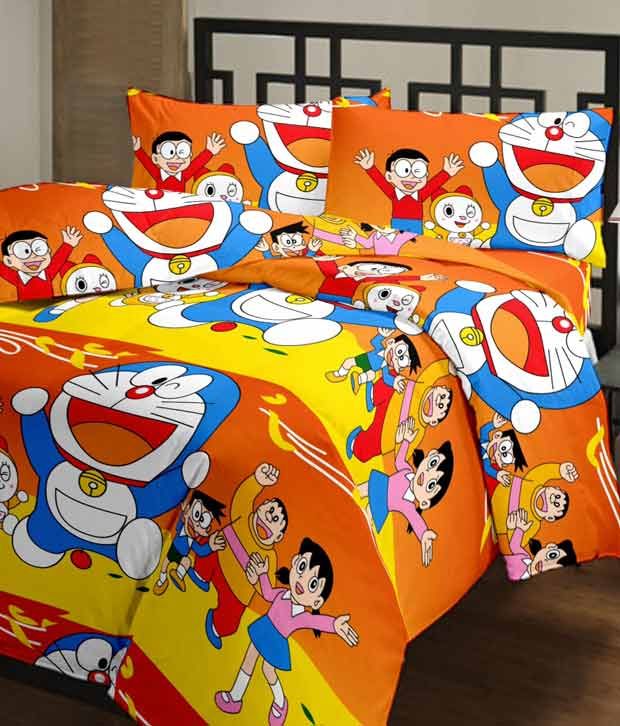 Doremon Bedsheet with 2 Pillow Covers220 TC Buy Doremon Bedsheet