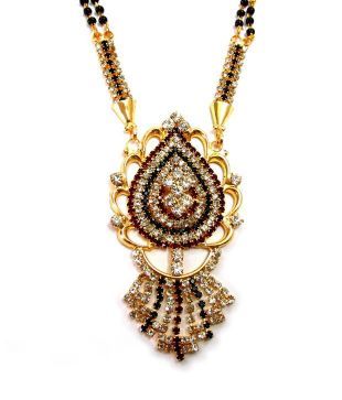 Pllanet Gold AD Stone Studded Radiant Mangalsutra With Black Beaded Chain