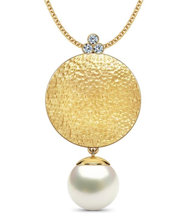 Caratlane Hammered Gold Disc 18 Kt Certified, Real Diamond & Gemstone & Hallmarked Gold Pendant