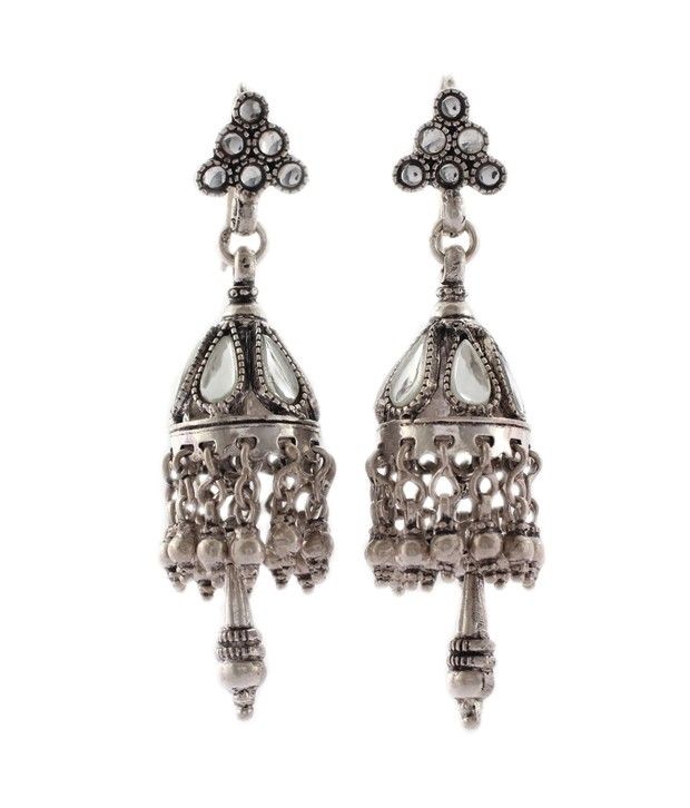 925 Silver Ladies Glass Stone Jhumka Earring Buy 925 Silver Ladies