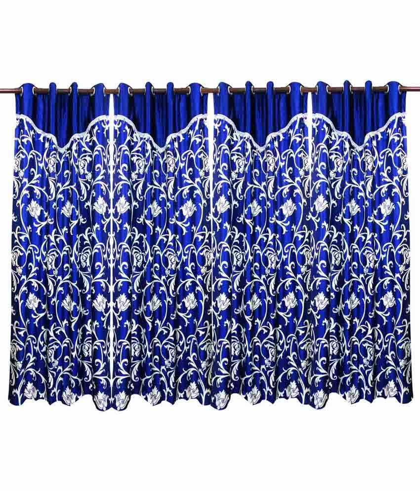 Liana Window Curtain With Flap Blue 4 Pcs Set (48 X 60 Inches)