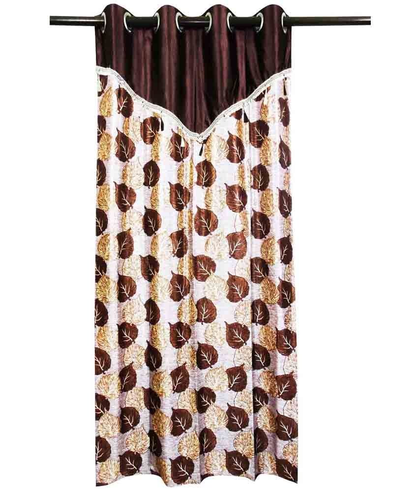 Pipal Leaves Printed Window Curtain Brown With Flap 1 Pc (48 X 60 Inches)