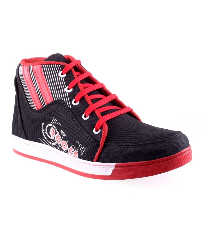 red and black canvas shoes