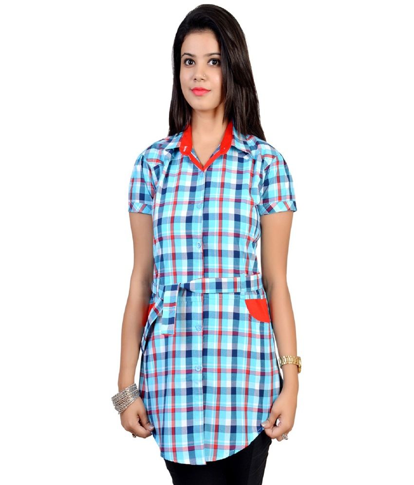 jazzy ben blue cotton blend half sleeve checks shirt tunic jazzy ben blue cotton blend half sleeve checks shirt tunic