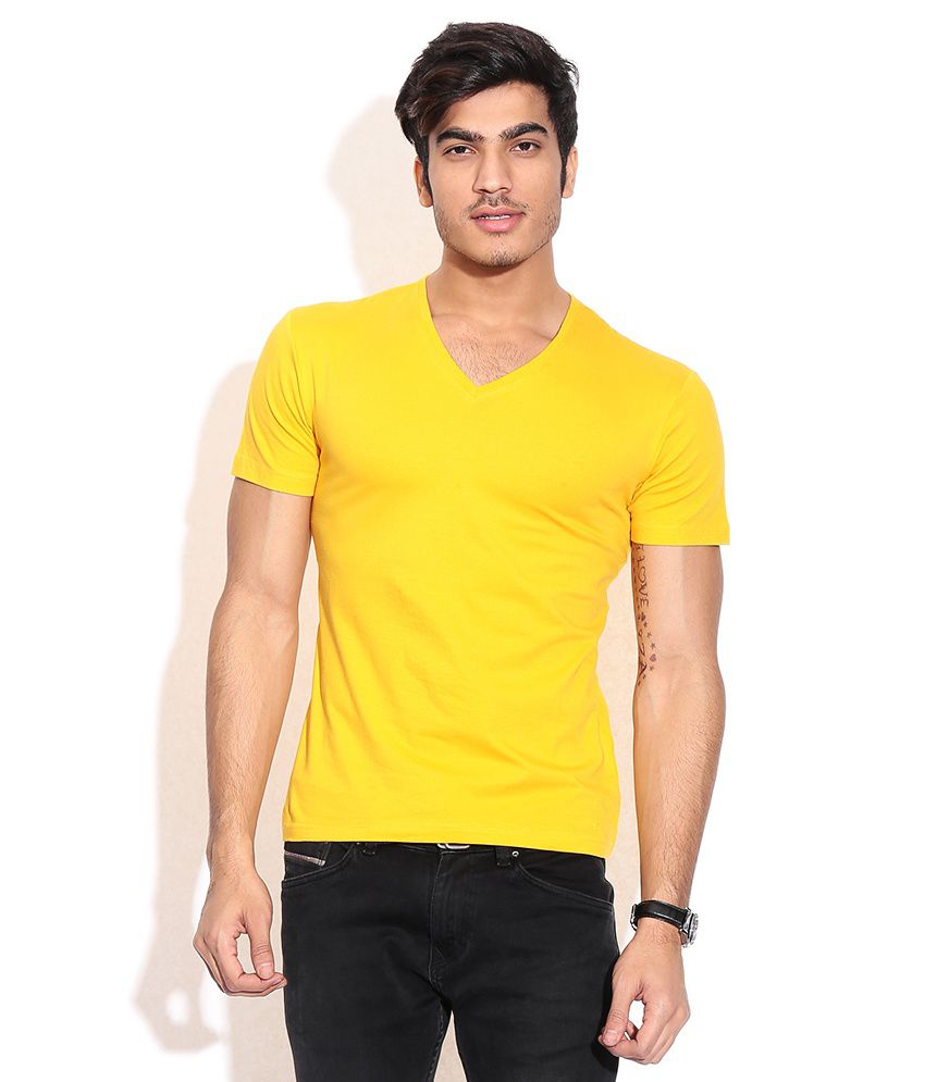 Celio Yellow Cotton Blend T-shirt - Buy Celio Yellow Cotton Blend T