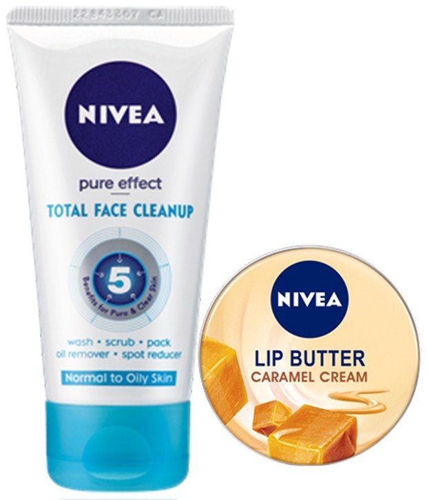 Nivea Combo Of Total Face Clean Up 150ml & Caramel Cream Lip Butter 16