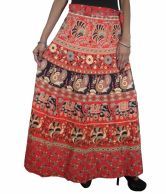 India Trendzs Red Printed Cotton Long Skirt