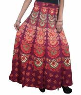 India Trendzs Red Printed Cotton Long Skirt