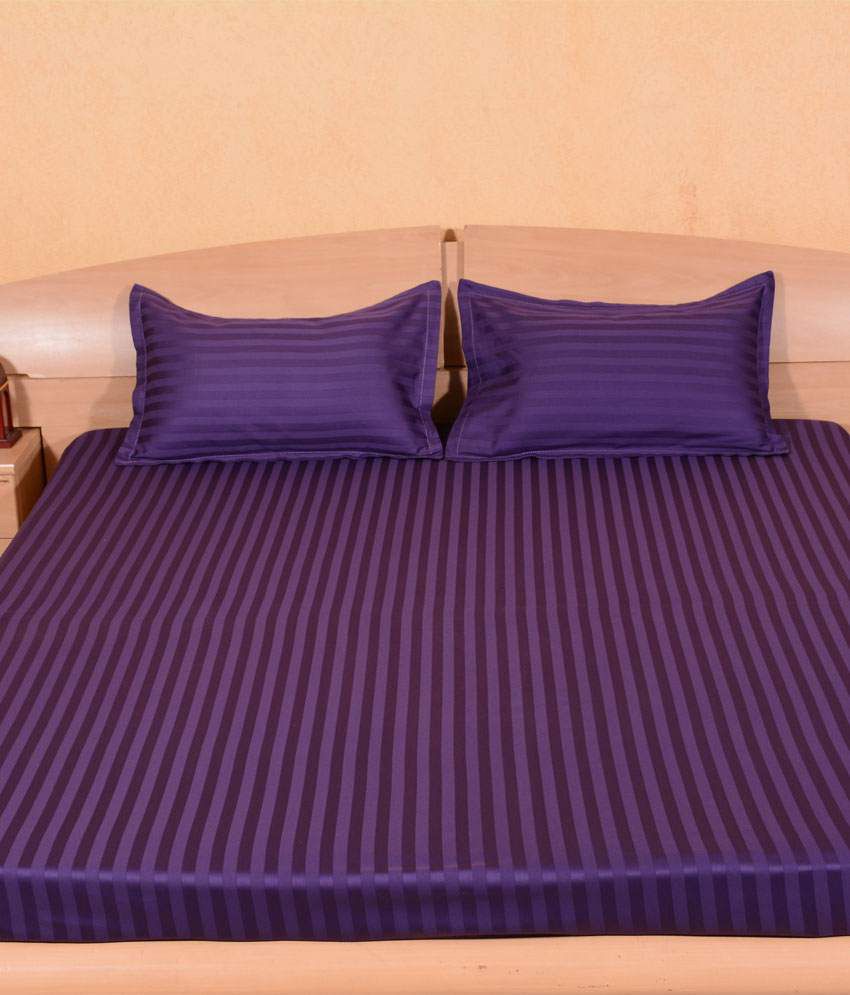 DIVINE CASA Purple Stripe Satin Double Bed Sheet Buy DIVINE CASA Purple Stripe Satin Double