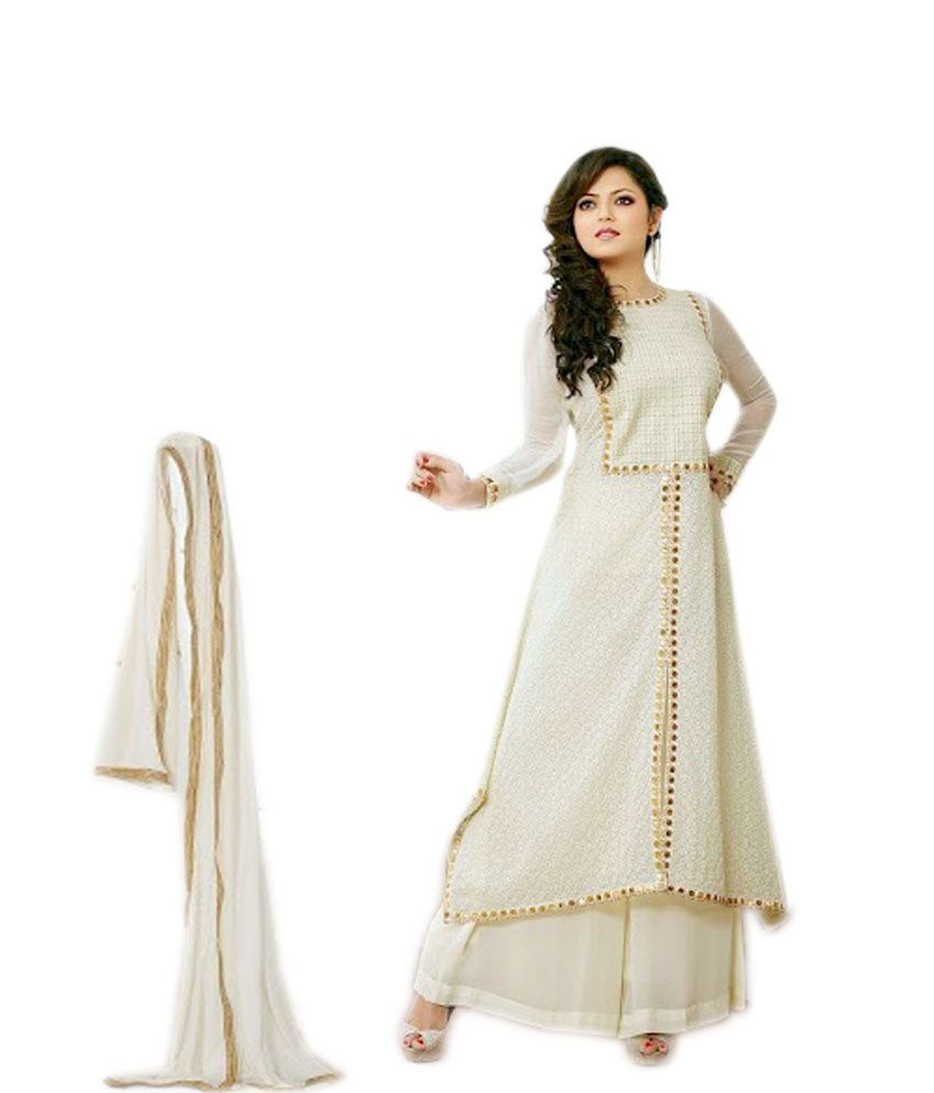 Dhani Georgette Semi Stitched Suit White Buy Dhani Georgette Semi Stitched Suit White