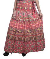 India Trendz Jaipuri Printed Cotton Long Wrap Skirt -red