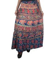 India Trendz Jaipuri Printed Cotton Long Wrap Skirt -blue