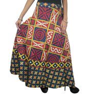 India Trendz Jaipuri Printed Cotton Long Wrap Skirt -blue