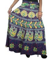 India Trendz Jaipuri Printed Cotton Long Wrap Skirt -blue