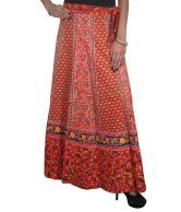 India Trendz Jaipuri Printed Cotton Long Wrap Skirt -orange