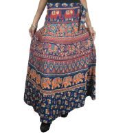 India Trendz Jaipuri Printed Cotton Long Wrap Skirt -blue