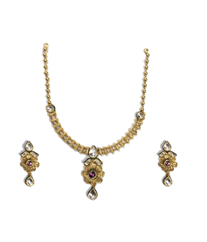 Kataria Jewellers 22kt Hallmarked Gold Kundan Necklace Set Buy Kataria