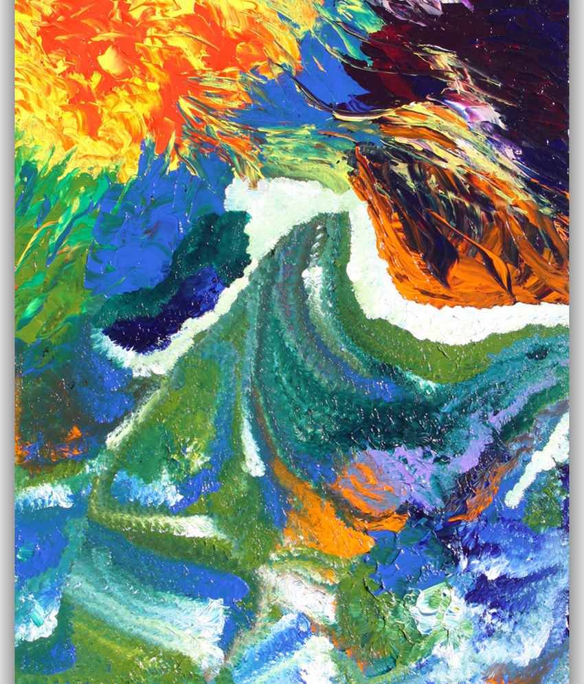 Vitalwalls Green And Yellow Abstract Painting: Buy Vitalwalls Green And