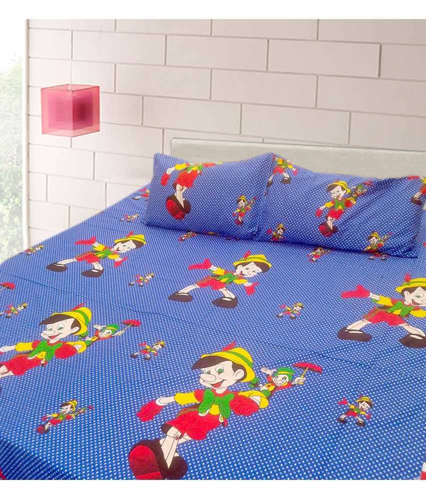 Handloom Times Cotton Cartoon Double Bed Sheet With 2 Pillow Cover