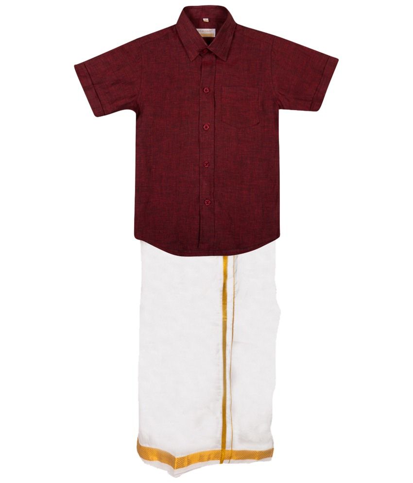 maroon shirt with dhoti