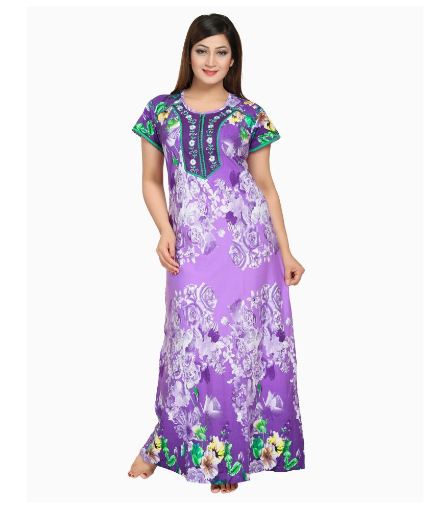 Buy AV2 Purple Cotton Nighty Night Gowns Online At Best Prices In