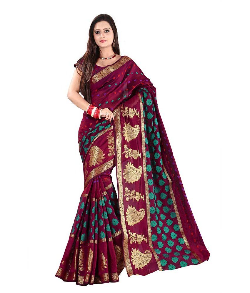maroon cotton silk saree