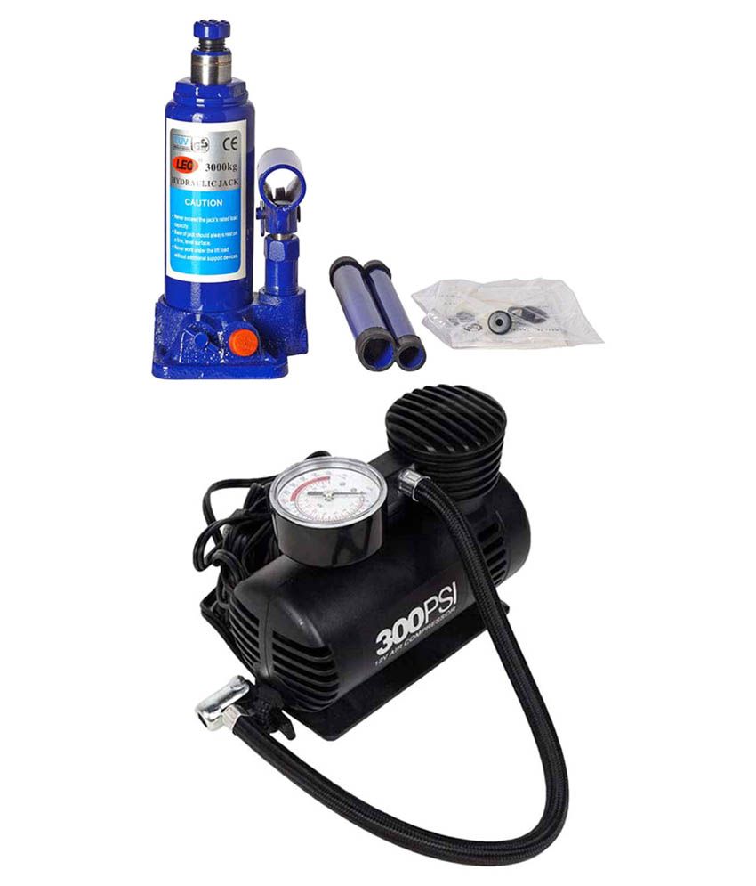 Black Cat Combo Of Black Car Air Compressor And Blue Bottle Jack Buy