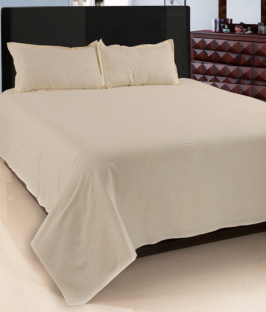 Exhome Beige Plain Cotton Bed Sheet with 2 Pillow Covers - Buy Exhome